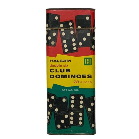 Vintage Haslam 1960’s Wood Dominos 28 Pc Original Cardboard Metal Box Set No 100 - Picture 4 of 16